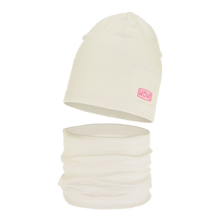 Ensemble automne/printemps fille: bonnet et snood, crème, coton, Friza