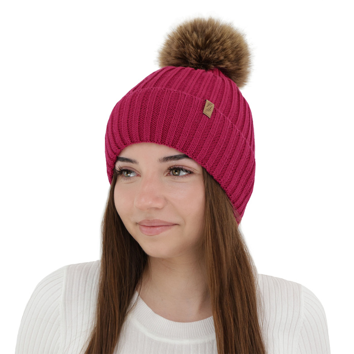 Bonnet d'hiver femme, amarante, avec laine mérinos, Zamira