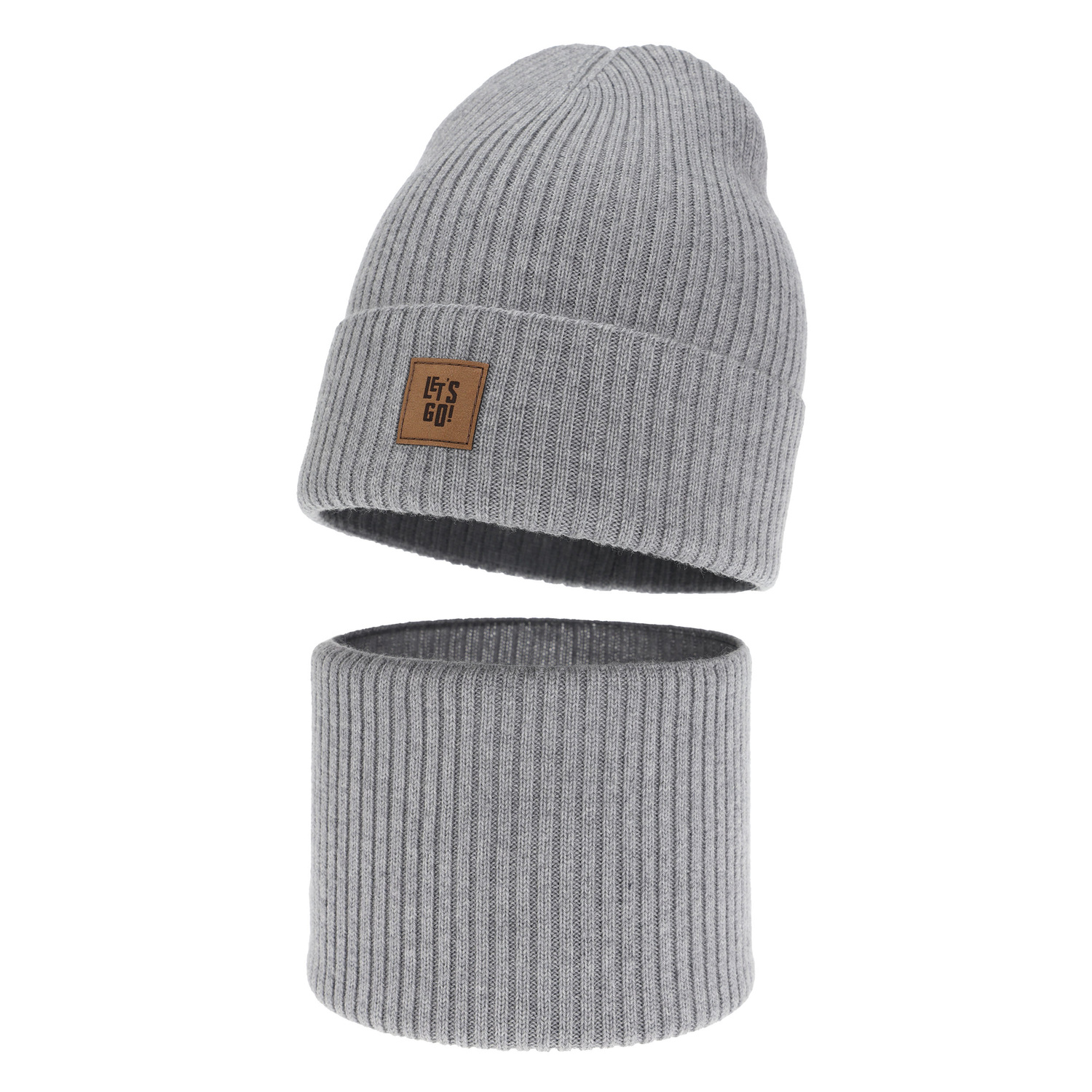 Ensemble automne/printemps garçon: bonnet et snood, gris, avec laine mérinos, Vanto