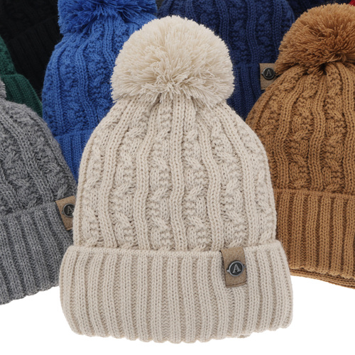 Ensemble d'hiver garçon: bonnet et snood, gris, avec pompon, Almond