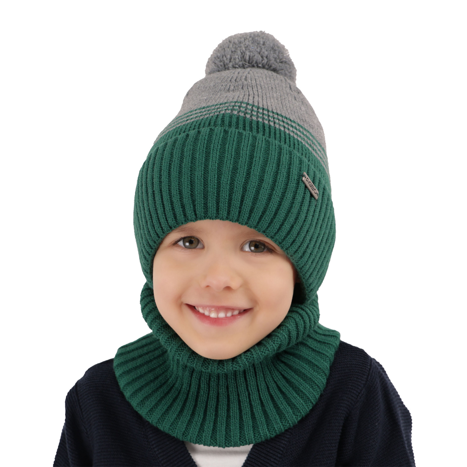 Ensemble d'hiver garçon: bonnet et snood, bleu marine, avec pompon, Pallas