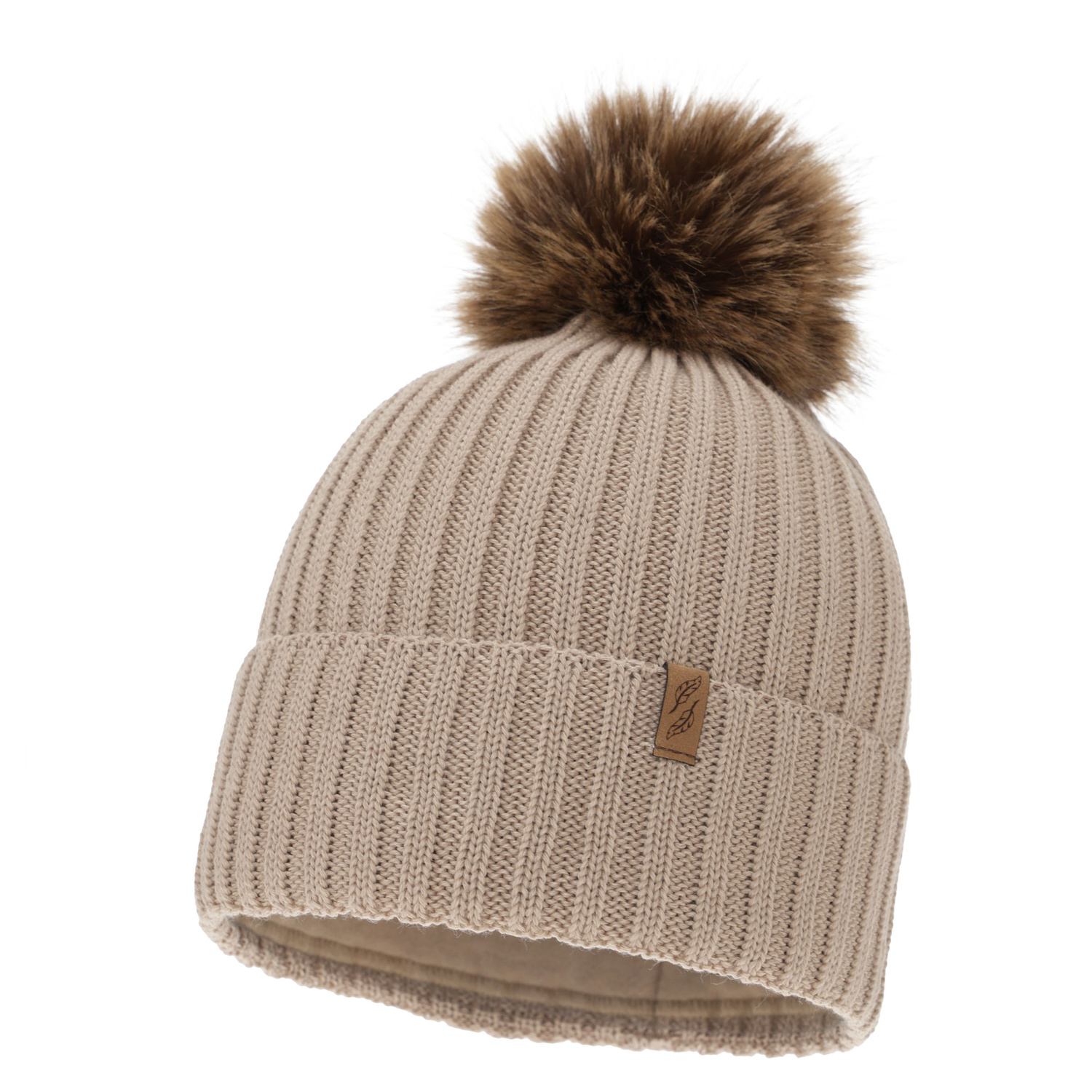 Bonnet d'hiver femme, beige, avec laine mérinos, Zamira
