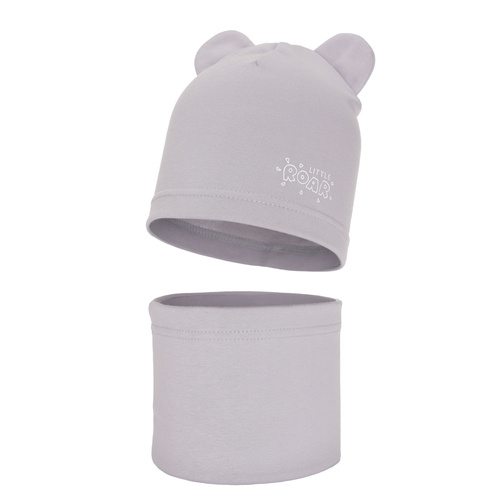 Ensemble automne/printemps garçon: bonnet et snood, gris clair, coton, Cymes
