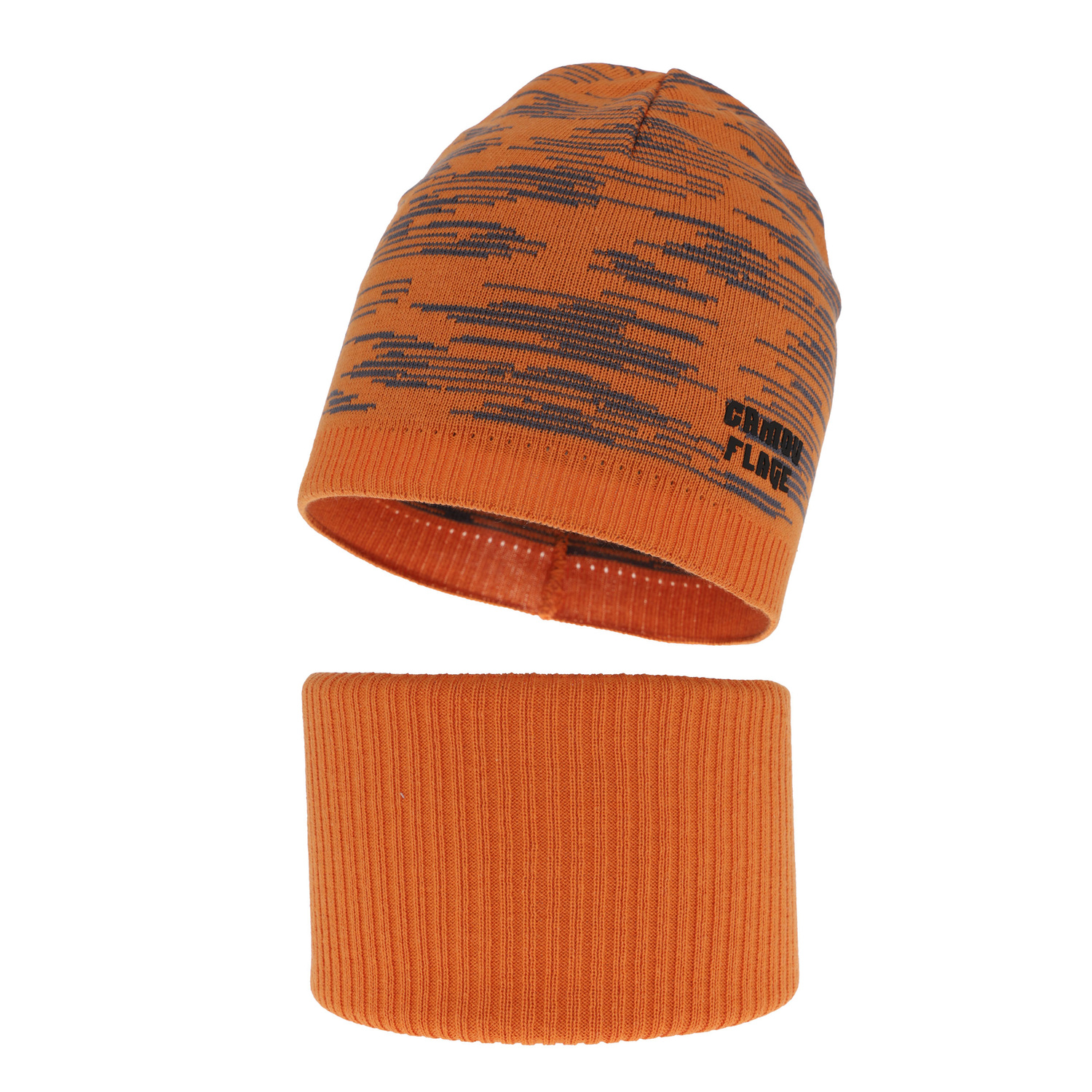 Ensemble automne/printemps garçon: bonnet et snood, avec coton, orange, avec pompon, Carter