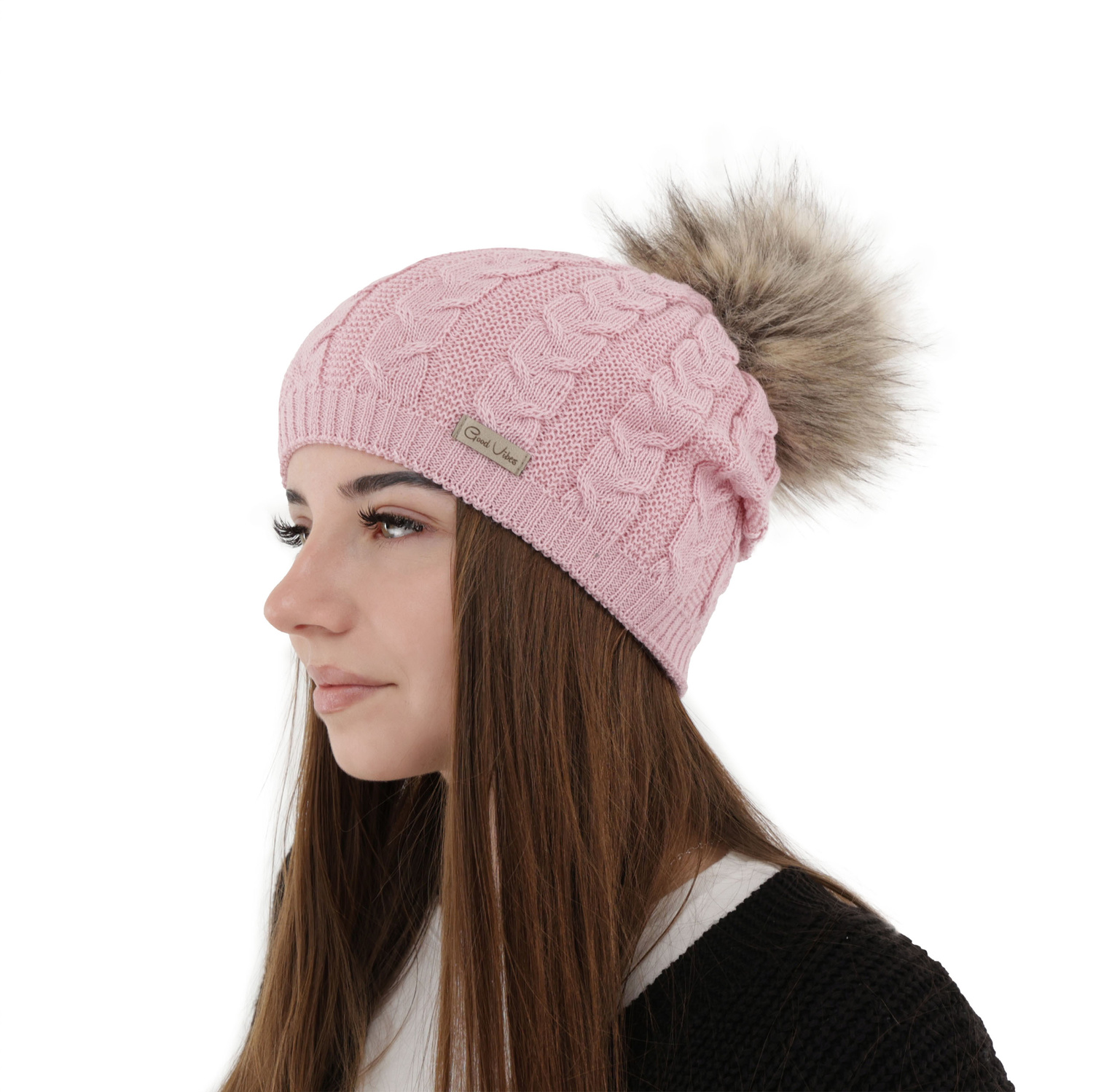 Bonnet d'hiver femme, beige, avec laine mérinos, Bafi