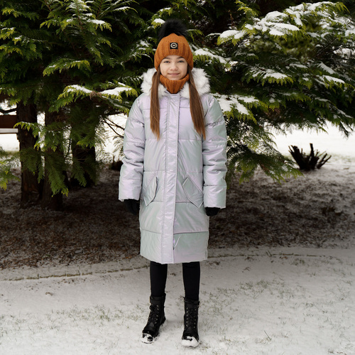 Ensemble d'hiver fille: bonnet et snood, brun, avec pompon, Hendi