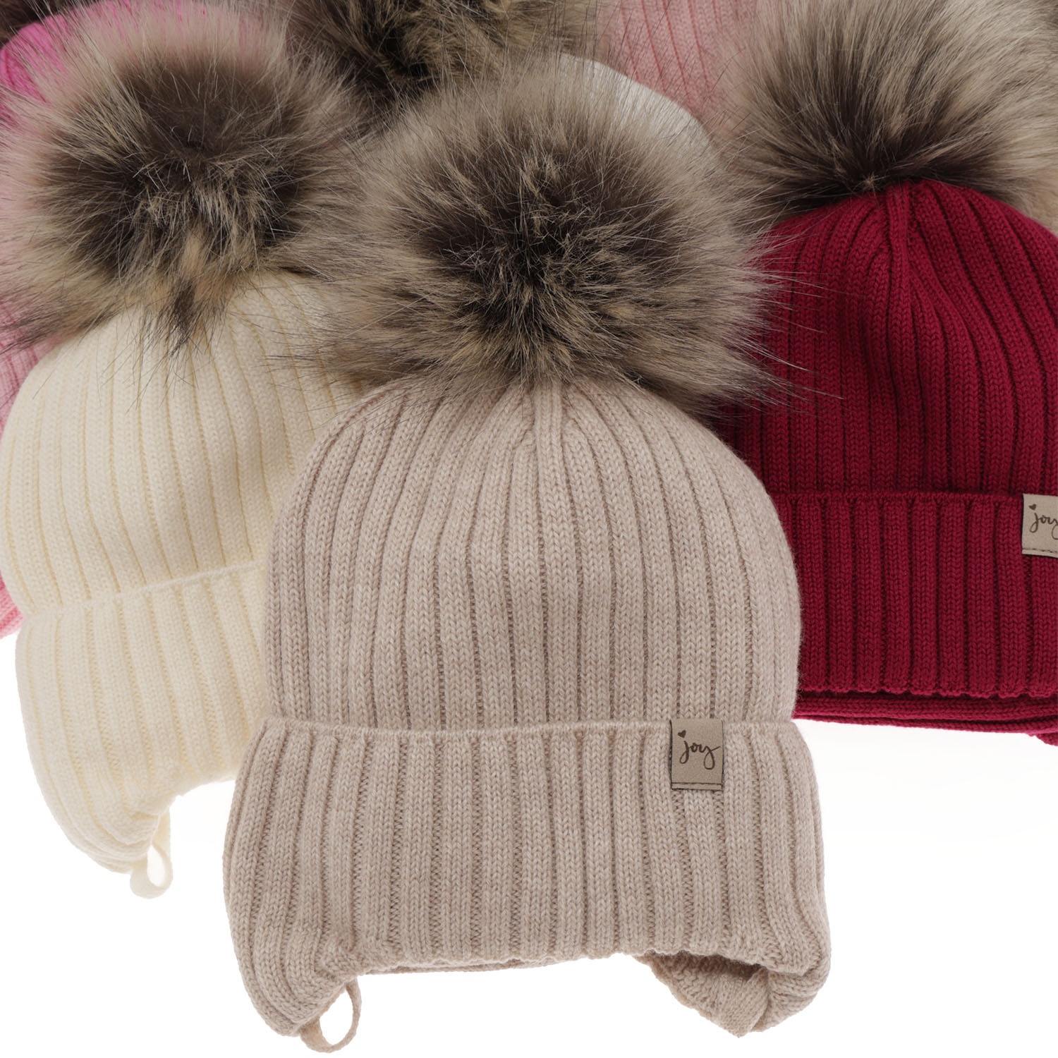 Ensemble d'hiver fille: bonnet et snood, jasnoróżowy, avec liens, 100% laine mérinos, avec pompon, Junika