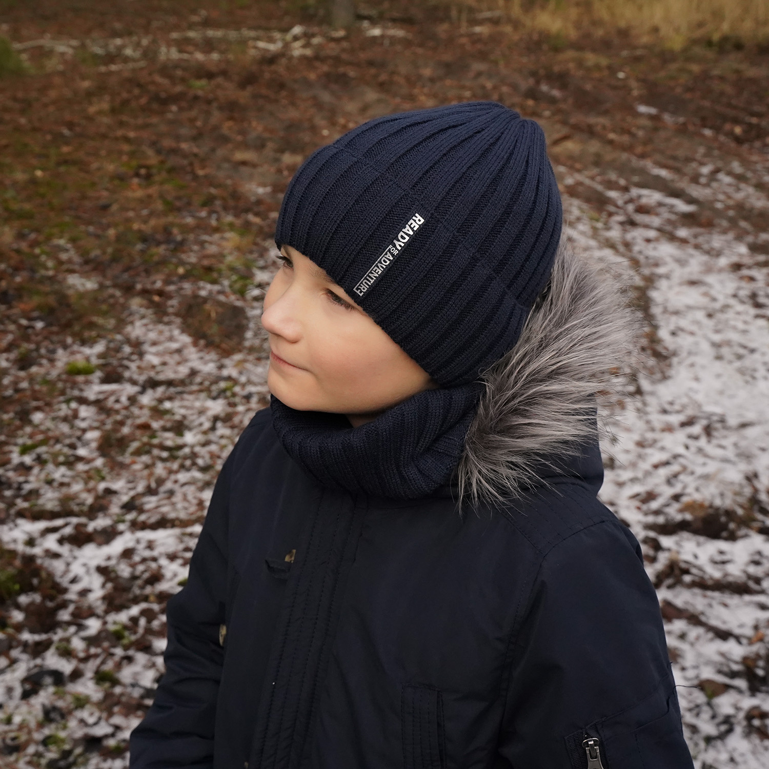 Ensemble d'hiver garçon: bonnet et snood, gris foncé, Livido
