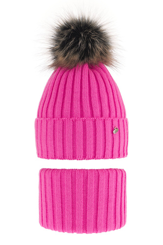 Ensemble d'hiver fille: bonnet et snood, rose, avec pompon, Wilma