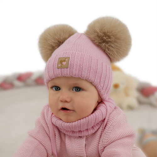Ensemble bonnet et tour de cou fille, hiver, blanc, 100% laine mérinos, doublé polaire laine, Ronia
