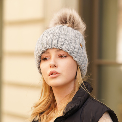 Bonnet d'hiver femme, rouge, avec pompon, Rene