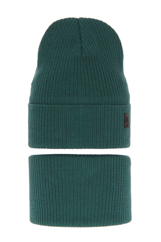 Ensemble automne/printemps garçon: bonnet et snood, avec coton, vert émeraude, en coton, Dragon
