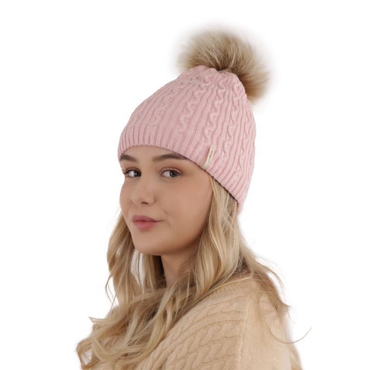 Bonnet d'hiver femme, rose, avec pompon, Xena