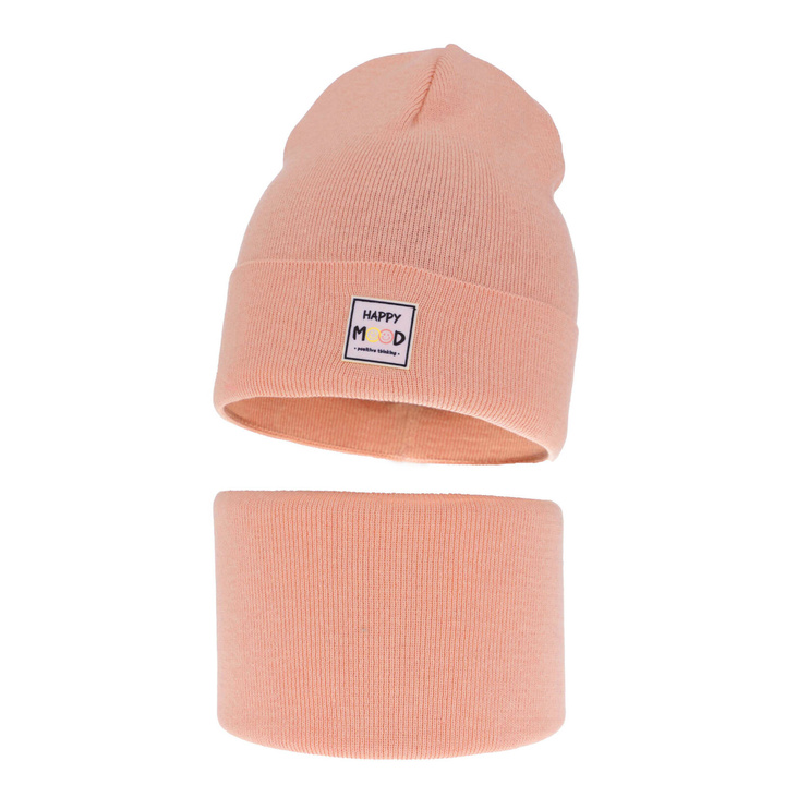 Ensemble automne/printemps fille: bonnet et snood, avec coton, orange, Avec pompon, Mersila