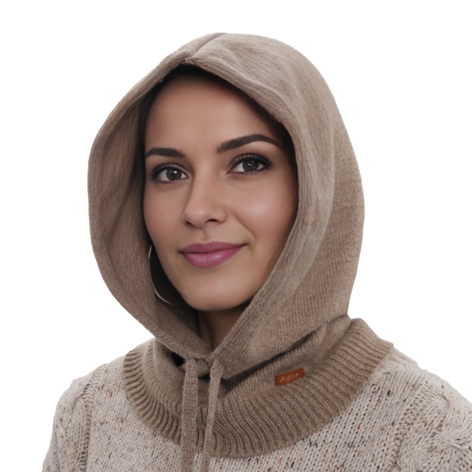 Cagoule d'hiver femme, beige foncé, avec laine mérinos, Elizabeth