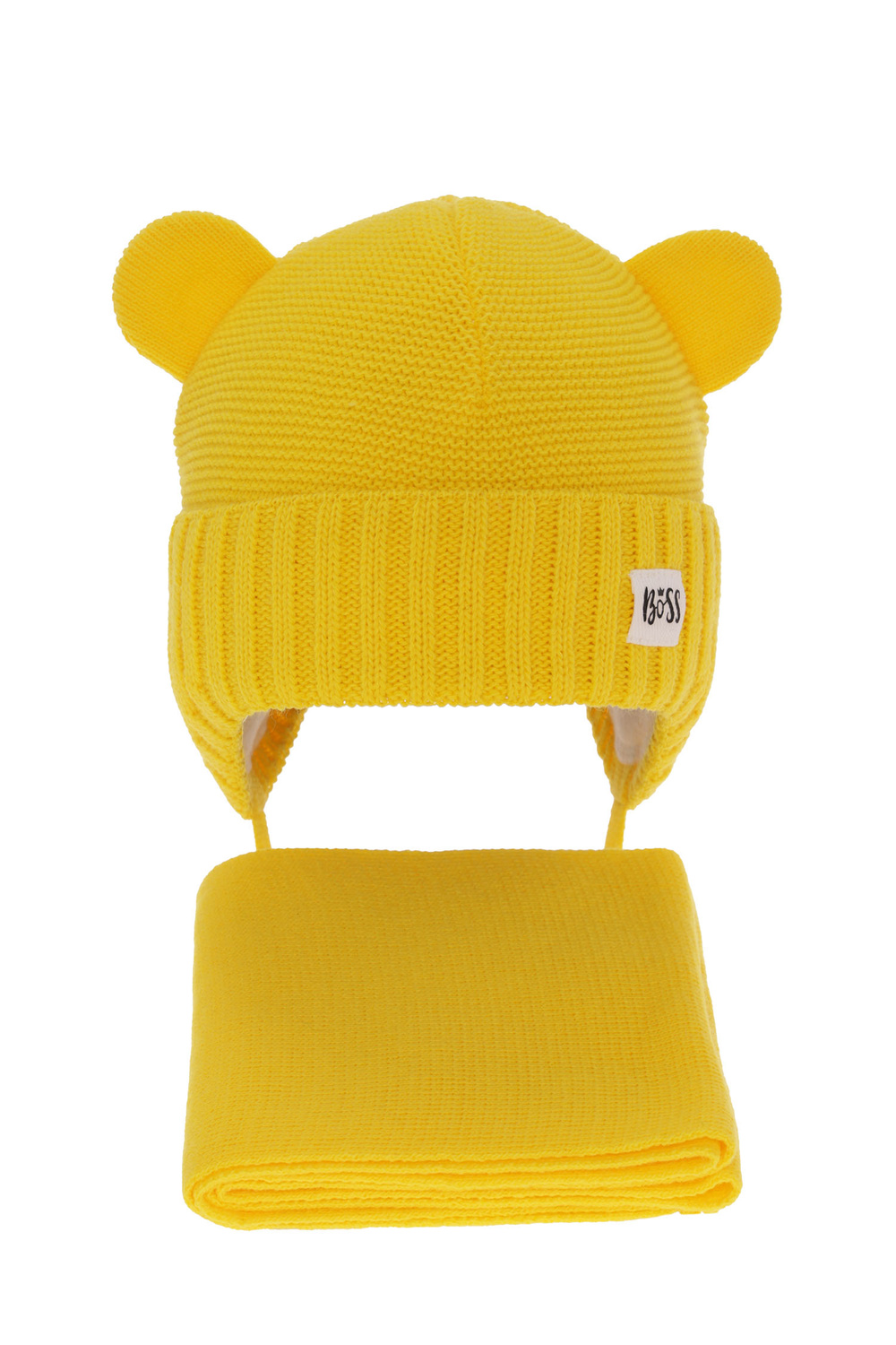 Ensemble d'hiver garçon: bonnet et écharpe, jaune, avec liens, Luciano