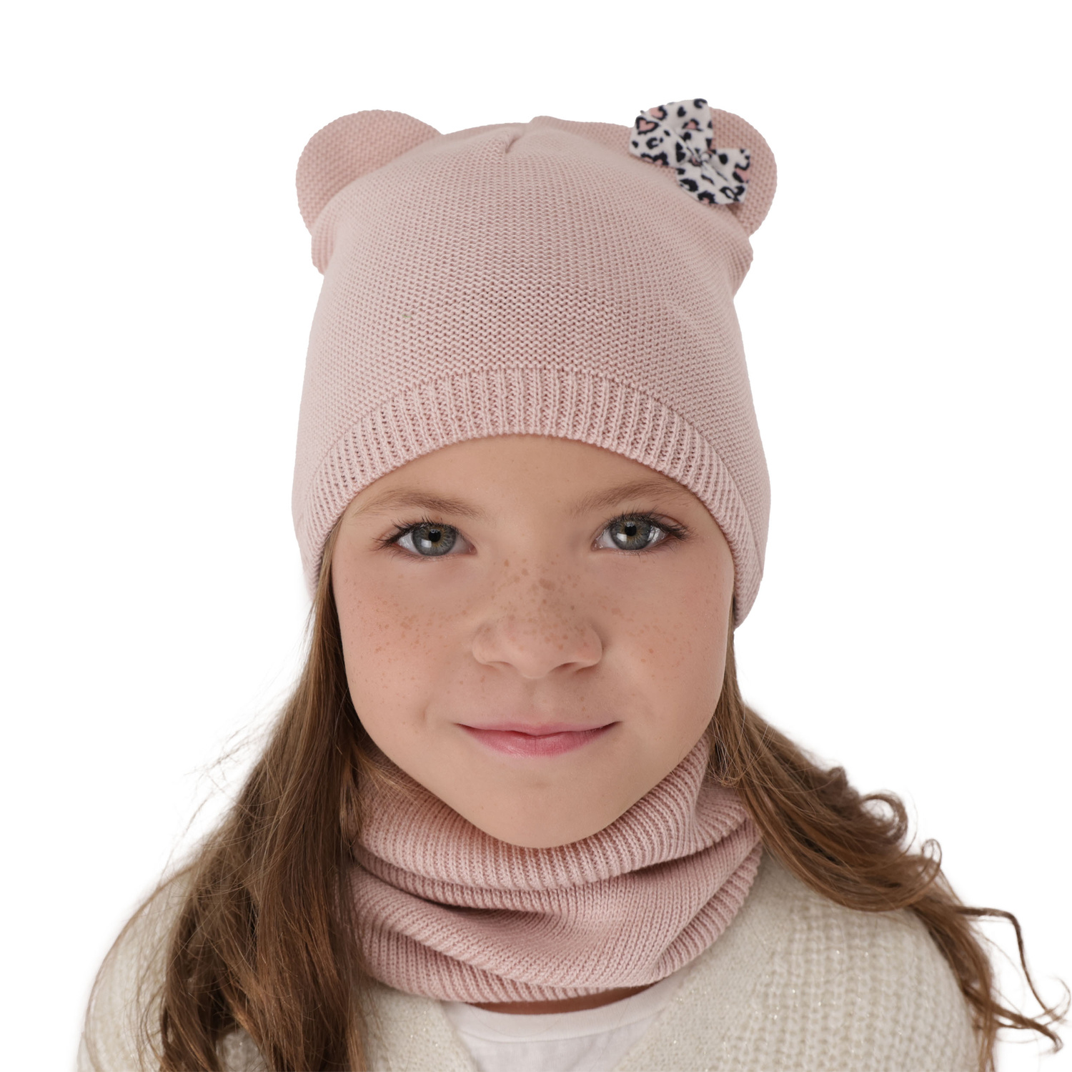 Ensemble automne/printemps fille: bonnet et snood, avec coton, beige, Nicolette