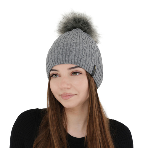 Bonnet d'hiver femme, gris, avec pompon, Xena