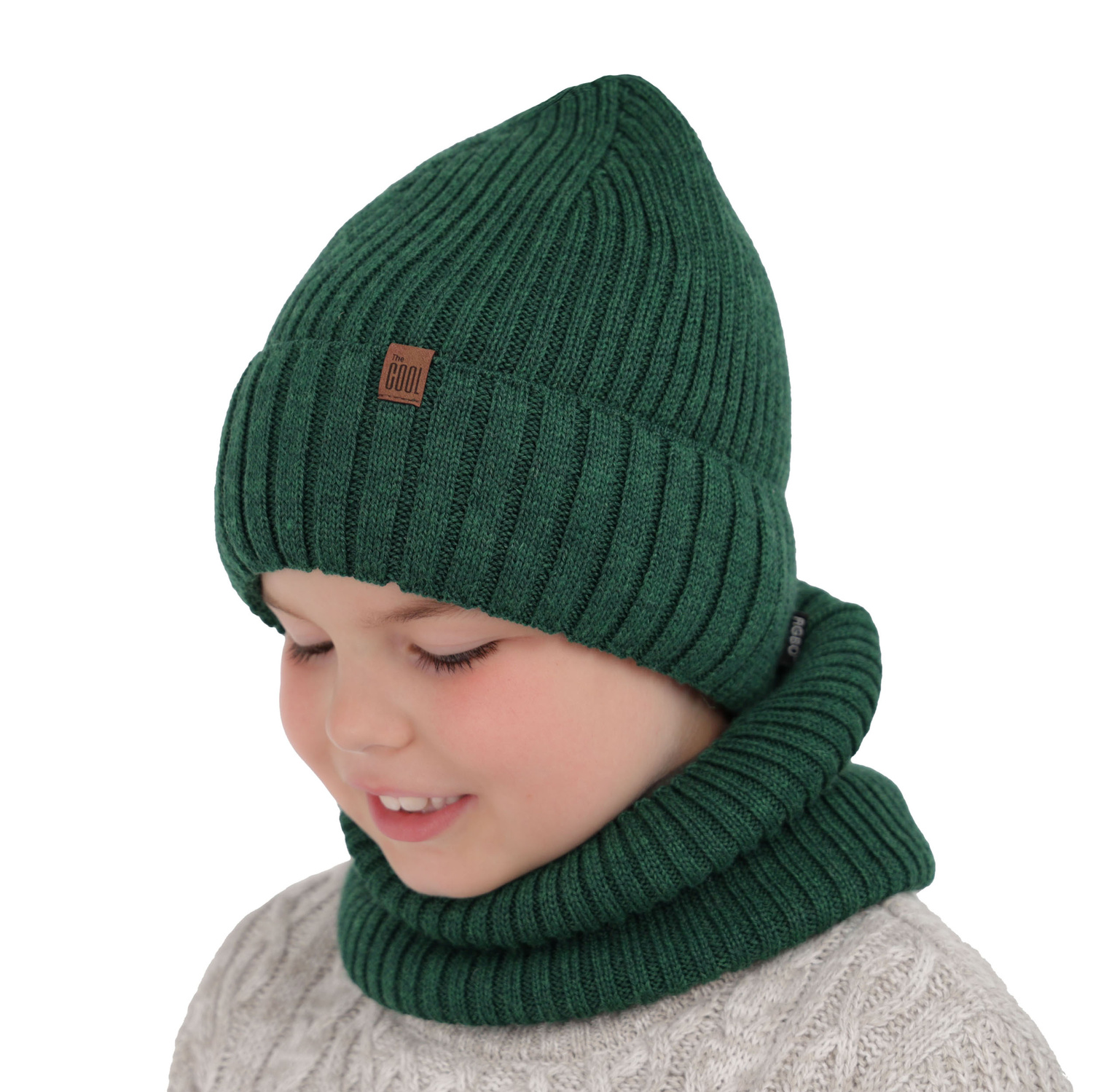 Ensemble d'hiver garçon: bonnet et snood, noir, avec laine mérinos, Metis
