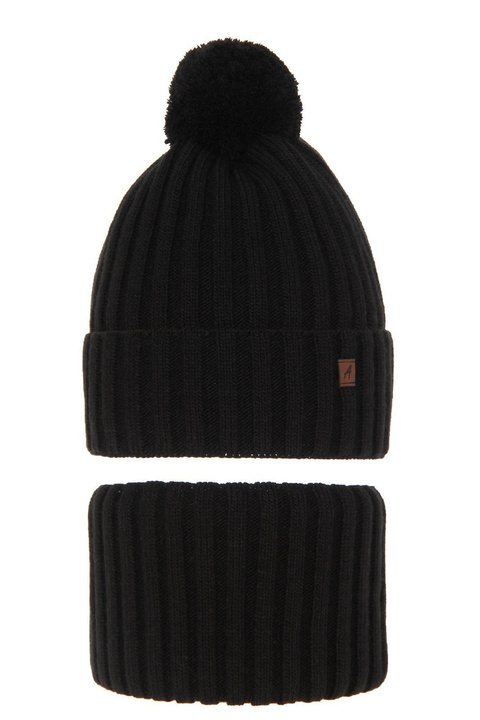 Ensemble d'hiver garçon: bonnet et snood, noir, avec pompon, Wiliam