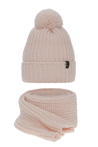 Ensemble d'hiver femme: bonnet et écharpe, rose, avec pompon, Lupita