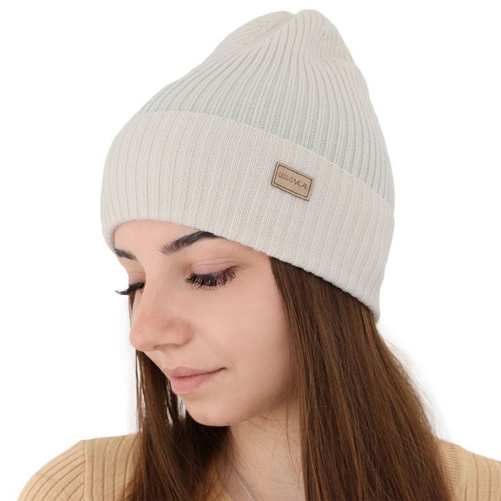 Bonnet d'hiver femme, blanche, avec laine mérinos, Sophie