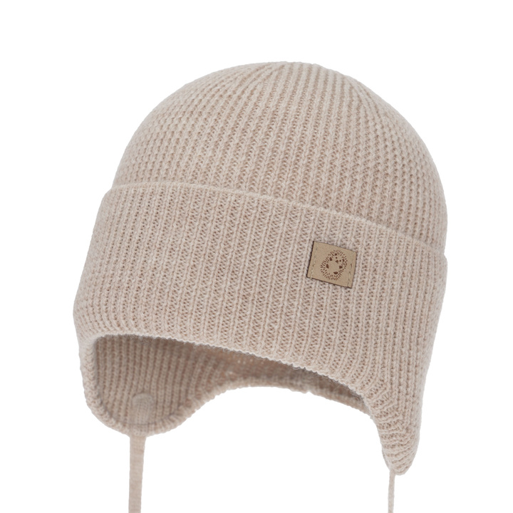 Bonnet d'hiver/automne/printemps garçon, jasnobeżowa, 100% Laine Mérinos, avec liens, Bakadi