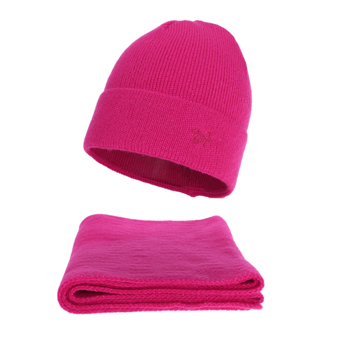 Ensemble d'hiver femme: bonnet et écharpe, rose, Rava