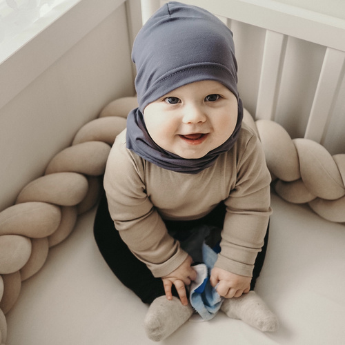 Ensemble automne/printemps garçon: bonnet et snood, gris, coton, Hazel