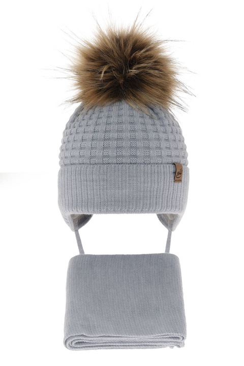 Ensemble d'hiver garçon: bonnet et écharpe, bleu clair, avec liens, Salem