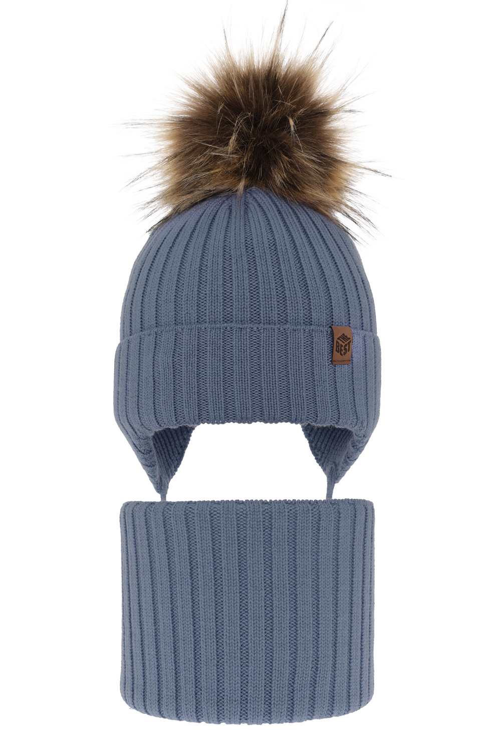 Ensemble d'hiver garçon: bonnet et snood, bleu clair, avec liens, avec laine mérinos, Juno