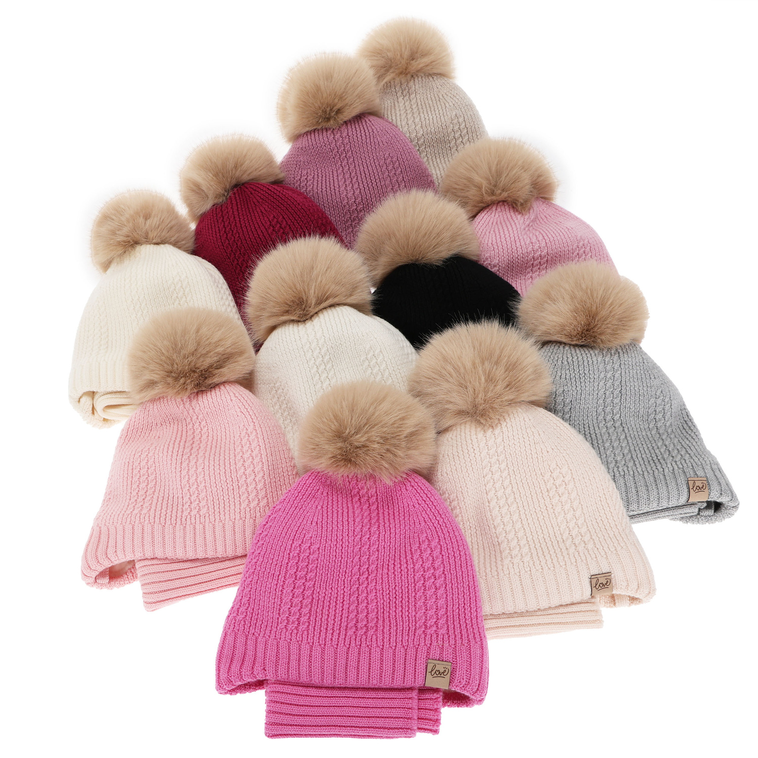 Ensemble d'hiver fille (bonnet et snood), beige, 100% Laine Mérinos, doublé de polaire en laine, avec liens Danielle