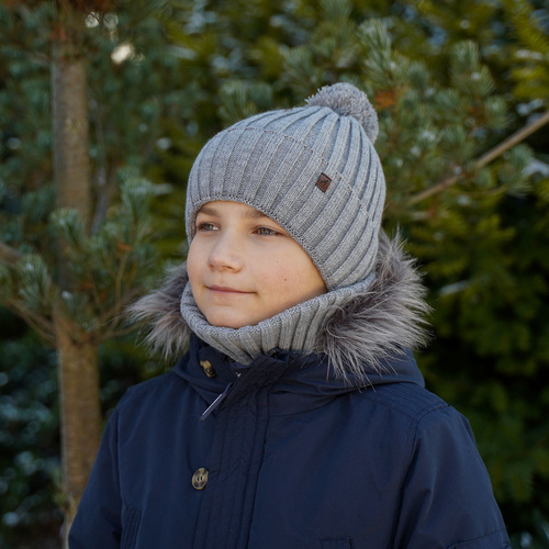 Ensemble d'hiver garçon: bonnet et snood, orange, avec pompon, Wiliam