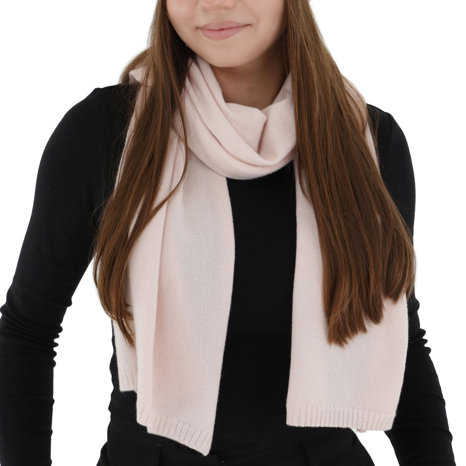 Écharpe d'hiver femme, rose clair, laine mérinos avec cachemire, Irenia