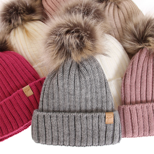 Bonnet d'hiver femme, beige, avec pompon, Europa