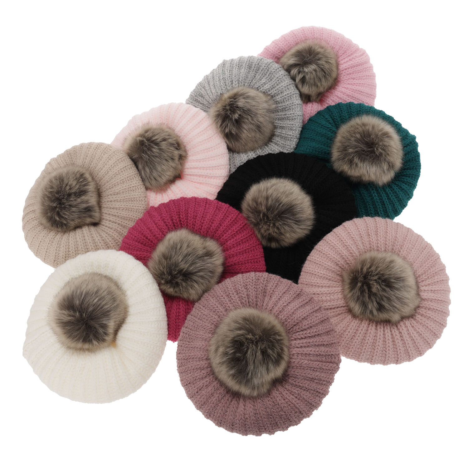 Ensemble d'hiver fille: beret et snood, noir, avec pompon, Polinezja