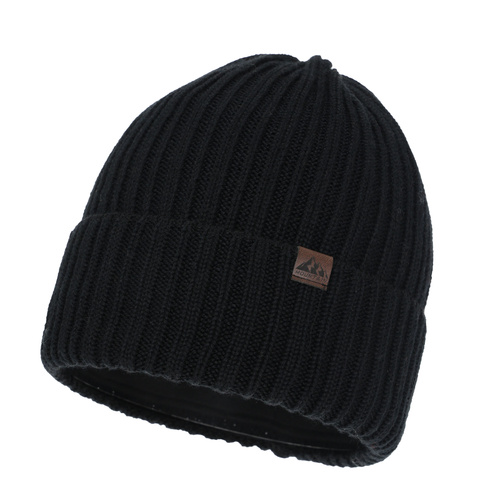 Bonnet d'hiver homme, noir, avec laine mérinos, Huno