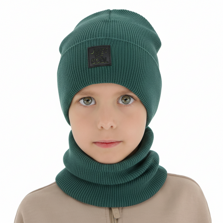 Ensemble automne/printemps garçon: bonnet et snood, avec coton, szmaragdowy, Jonas