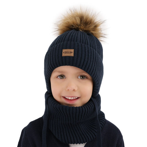 Ensemble d'hiver garçon: bonnet et snood, camel, avec pompon, avec liens, Eger