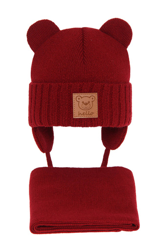 Ensemble d'hiver garçon: bonnet et écharpe, rouge, avec liens, Petit