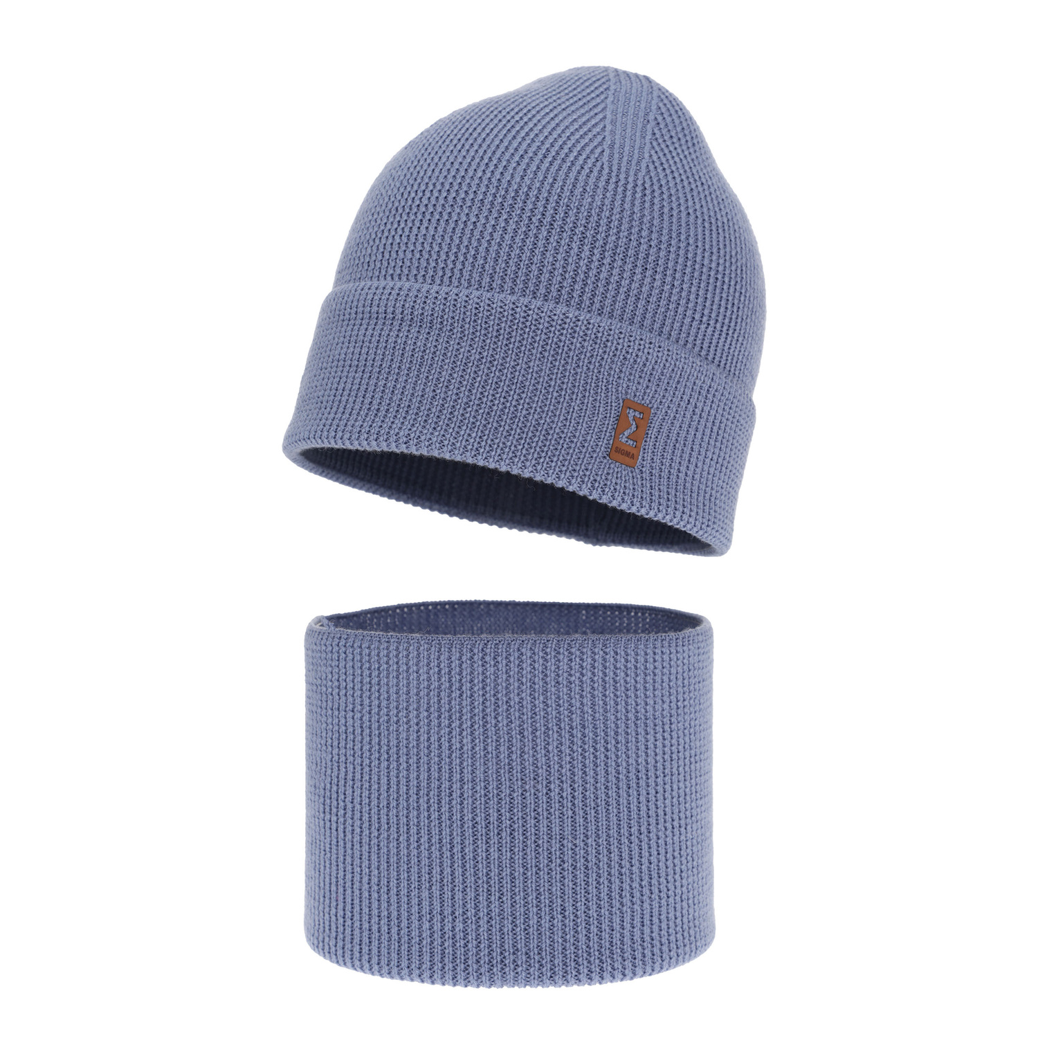 Ensemble automne/printemps garçon: bonnet et snood, bleu, avec laine mérinos, Bruce