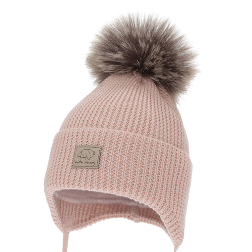Bonnet d'hiver fille, crème, avec liens, 100% Laine Mérinos, Jena