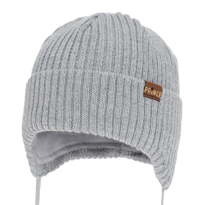 Bonnet d'hiver garçon, avec liens, avec laine mérinos, gris, Puser