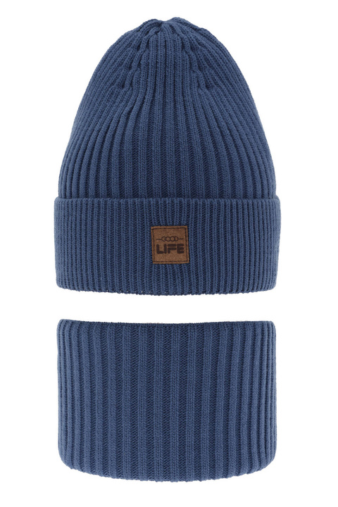 Ensemble d'hiver garçon: bonnet et snood, bleu, Basilio