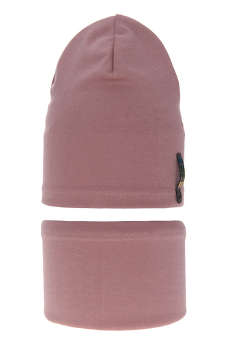 Ensemble automne/printemps fille: bonnet et snood, lavande, en coton, Flores