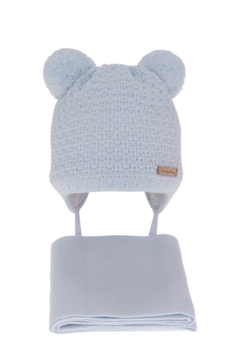 Ensemble d'hiver garçon: bonnet et écharpe, bleu, avec deux pompons, Franki
