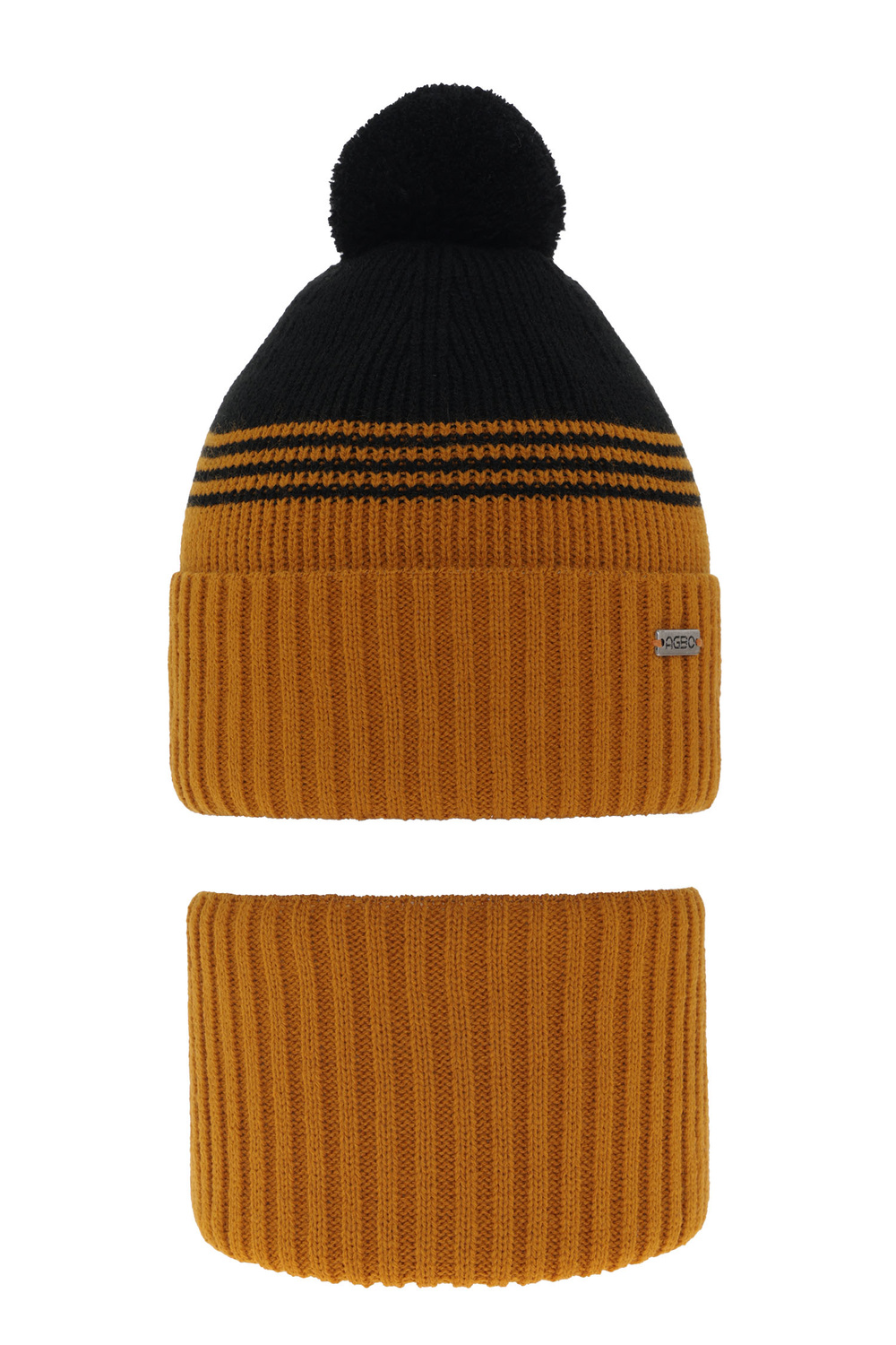 Ensemble d'hiver garçon: bonnet et snood, miel, avec pompon, Pallas