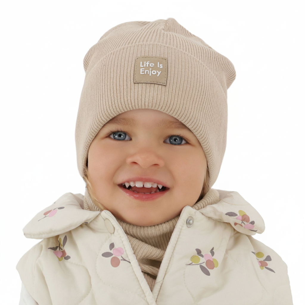 Ensemble automne/printemps fille: bonnet et snood, avec coton, beige, Zola