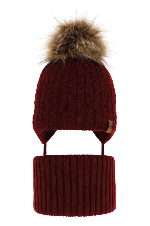 Ensemble d'hiver garçon: bonnet et snood, bordeaux, avec pompon, avec liens, Indigo