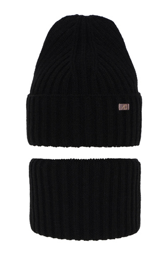 Ensemble d'hiver fille: bonnet et snood, noir, Valentine